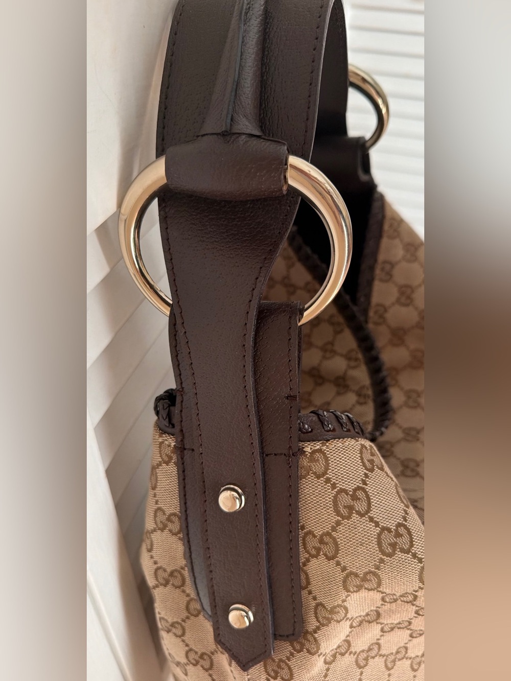 ICONIC VTG GUCCI Large GG Canvas Horsebit Hobo Bag w Leather Trim - EVC w Duster - Picture 6 of 16